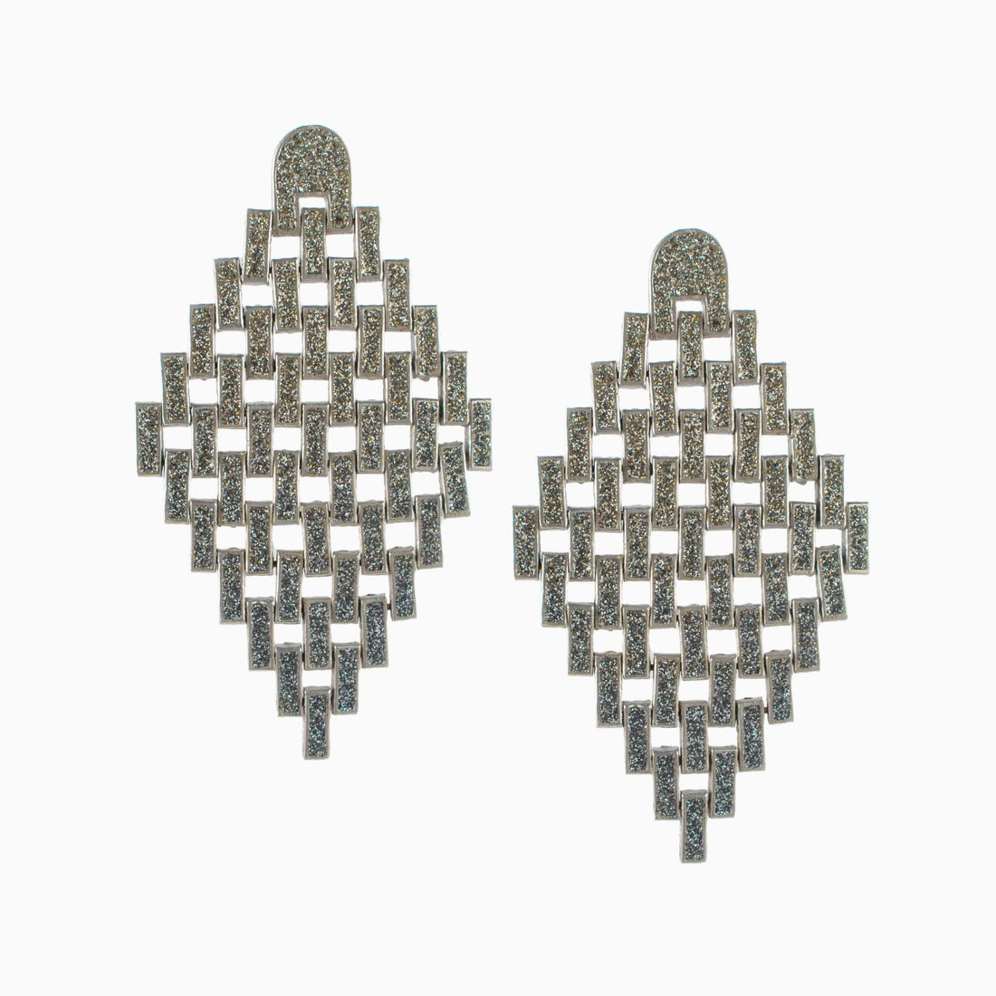Pair of geometric earrings on a white background