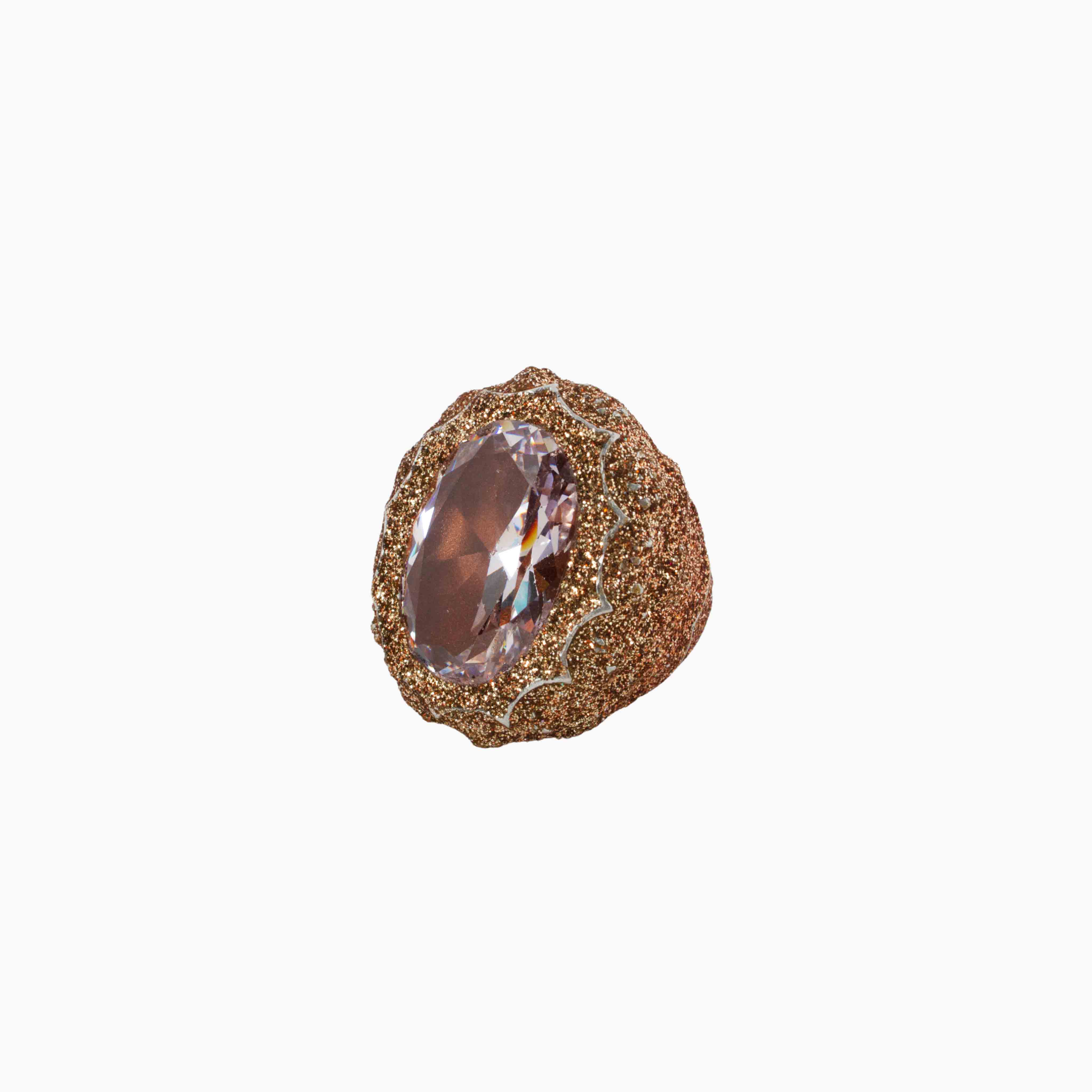 Ring with a large gemstone on a white background