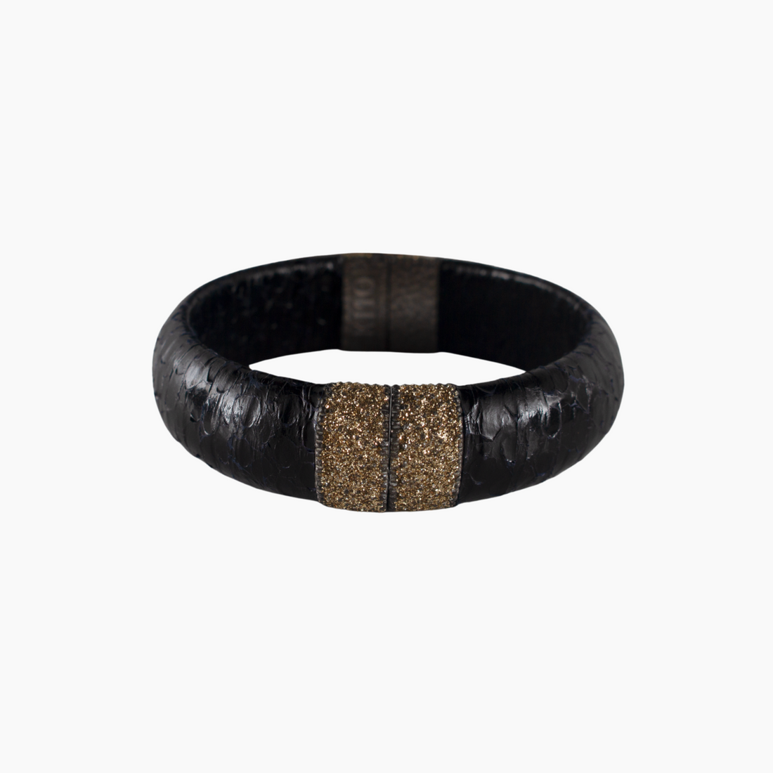 Blue bracelet with a gold accent on a white background