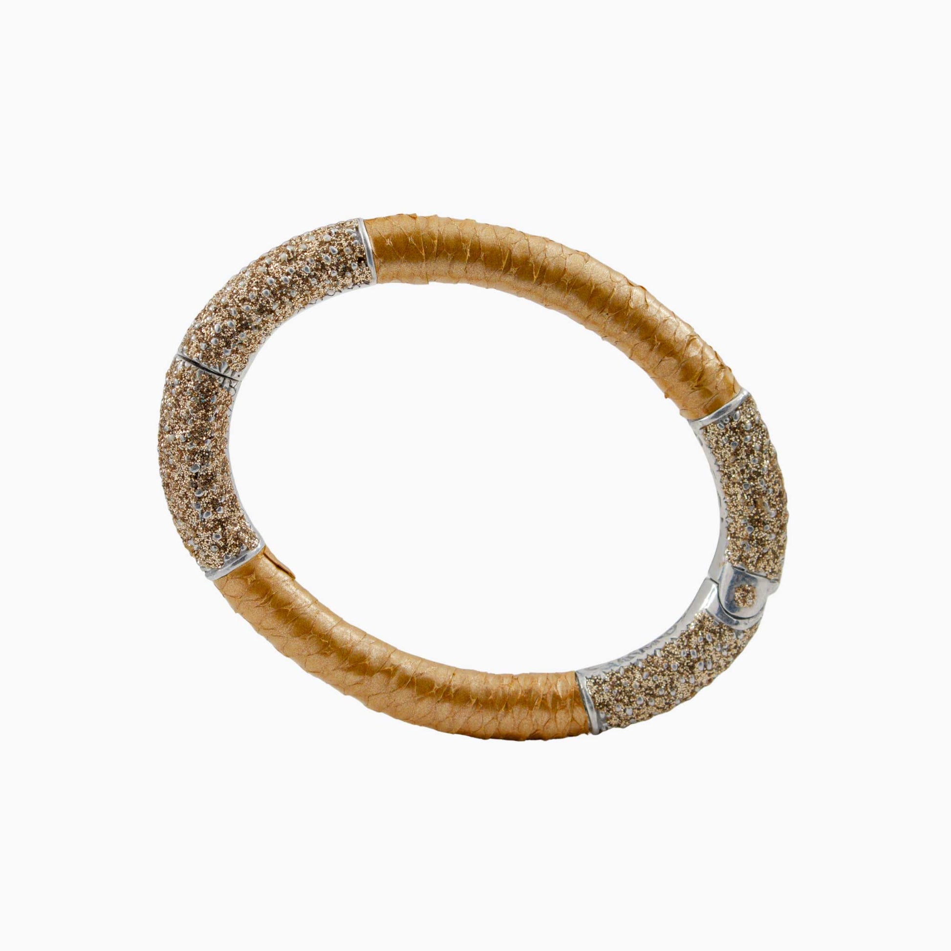 Bracelet with brown and silver accents on a white background