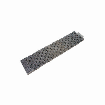 Gray woven rectangular mat on a white background