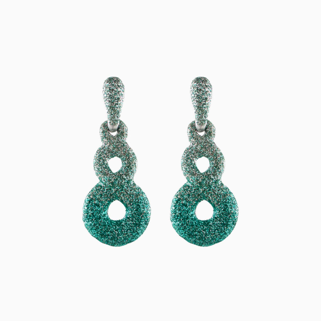 Pair of green textured earrings on a white background