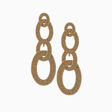 Gold chain-style earrings on a white background