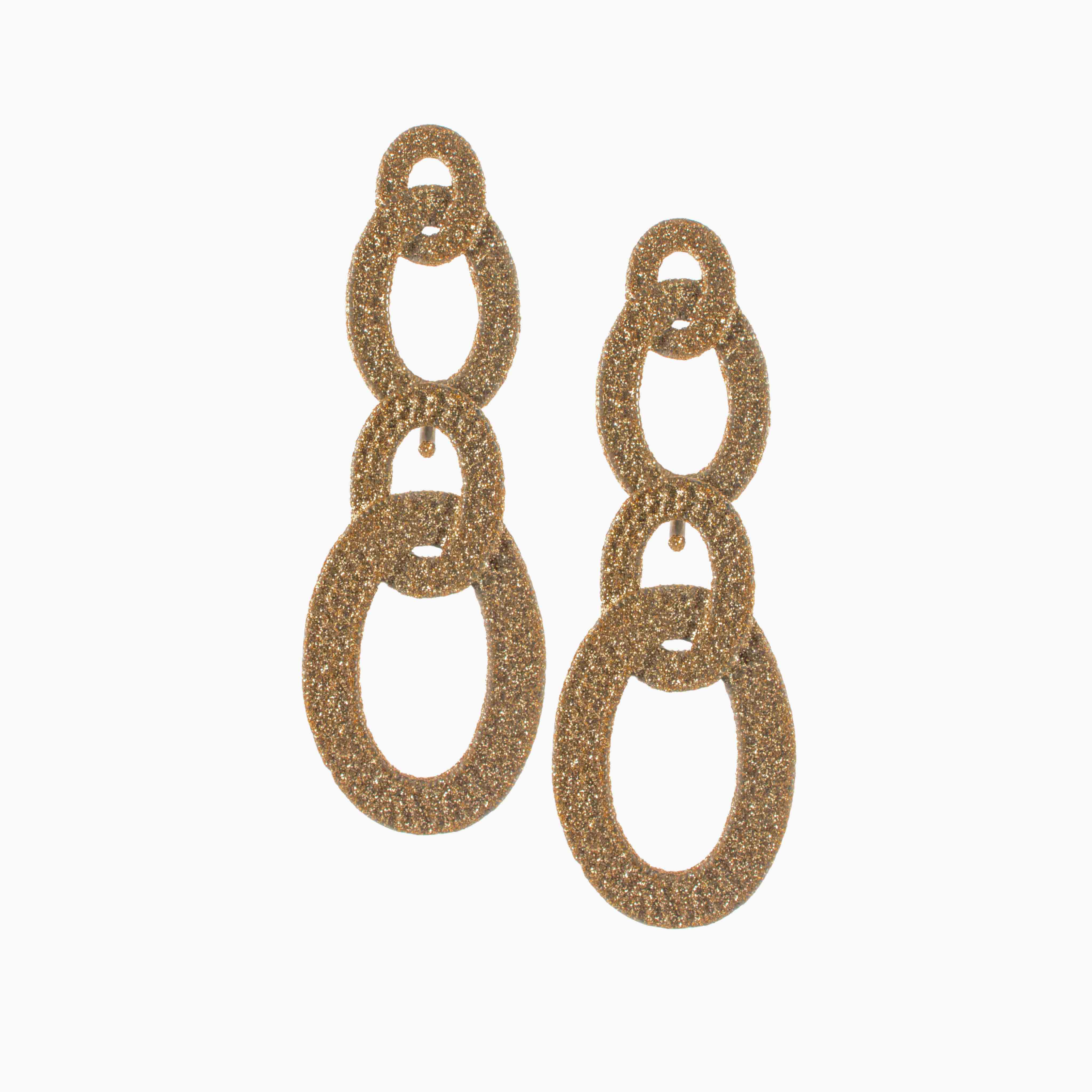 Gold chain-style earrings on a white background