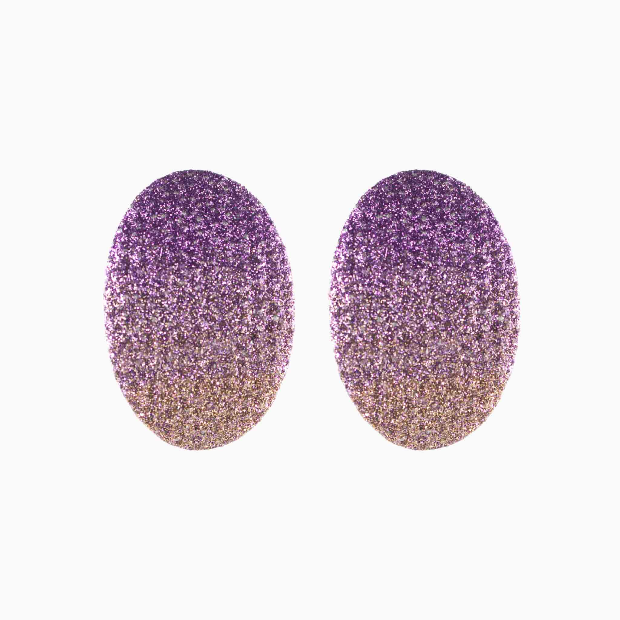 Pair of purple and gold gradient earrings on a white background