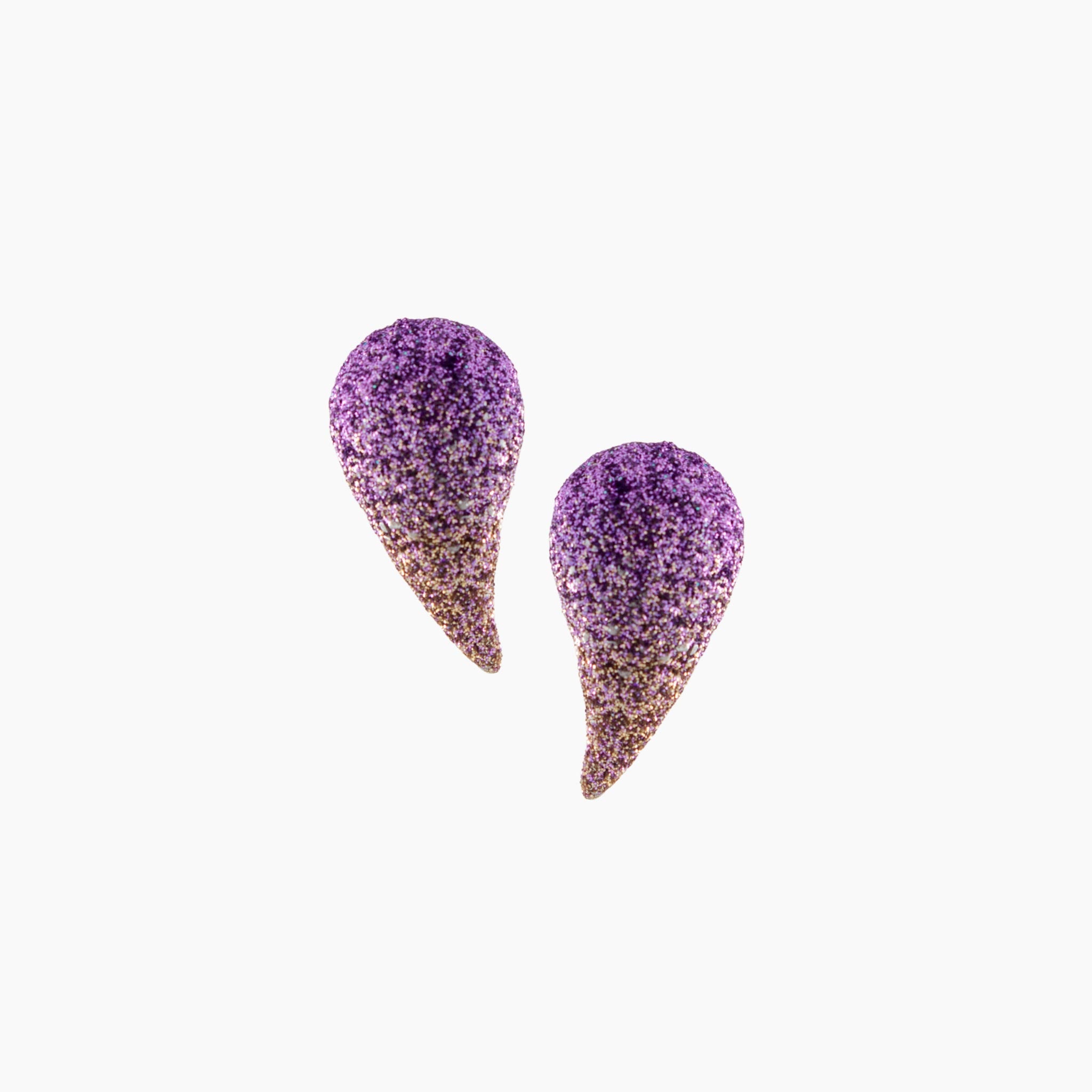 Purple and brown teardrop-shaped earrings on a white background