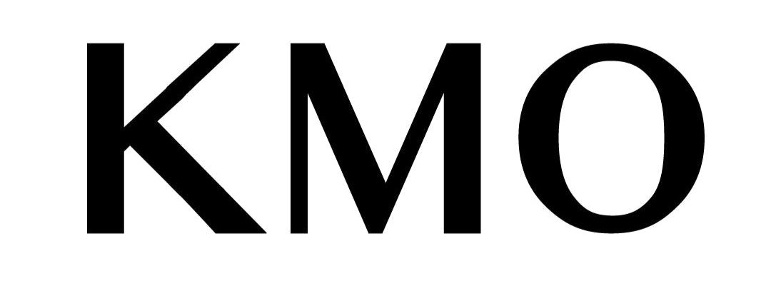 Black 'KMO' logo on a white background